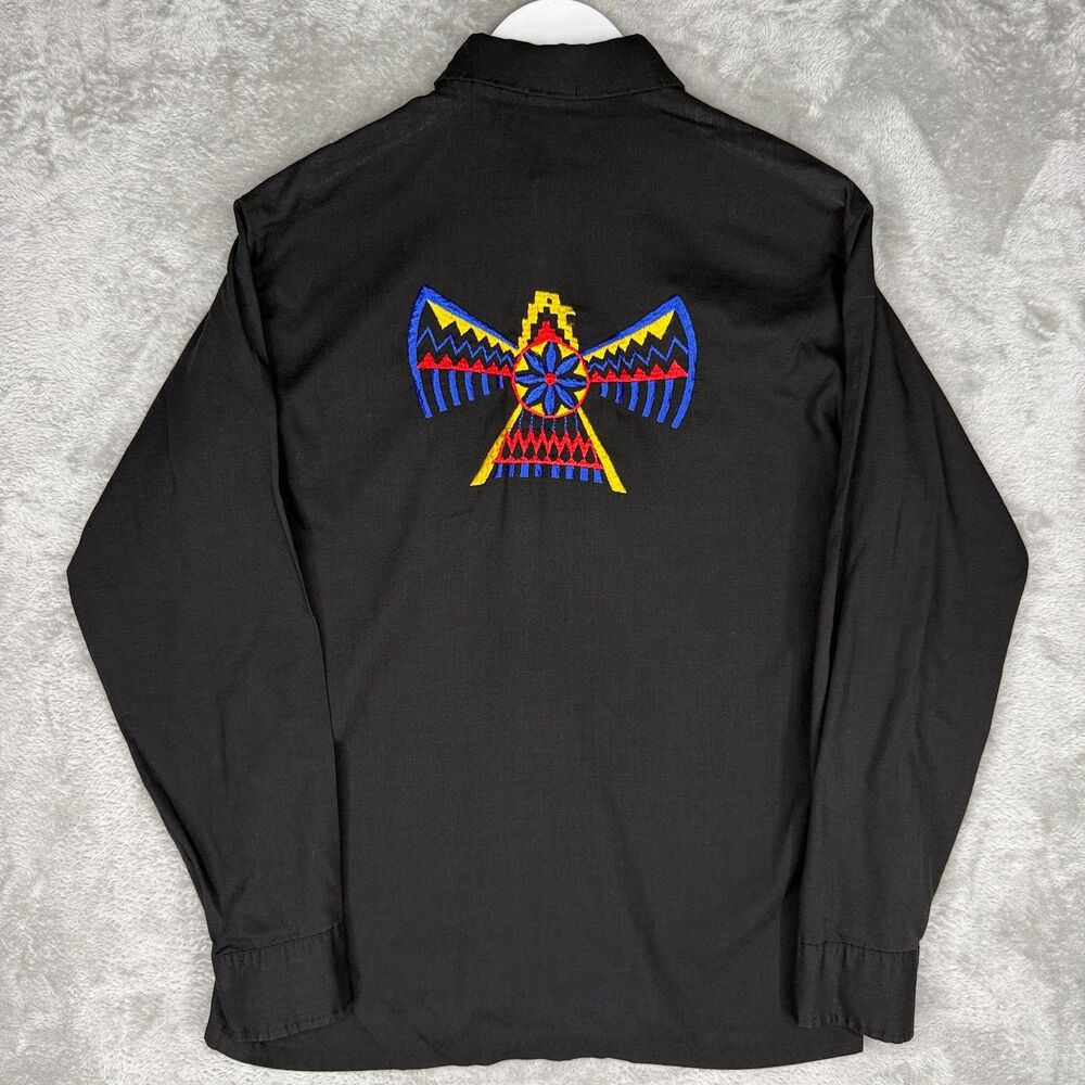 Vtg 80s Campus Button Up Shirt Mens Medium Native American Indian Embroidered